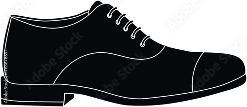 Black Men's Oxford Dress Shoe Vector Icon Isolated on White Background