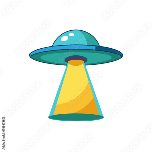 Cartoon ufo beaming light downward for alien abduction illustration