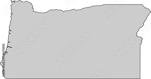 Grey silhouette vector map of Oregon state boundary, presented as a solid color political template of the Pacific Northwest US state.
