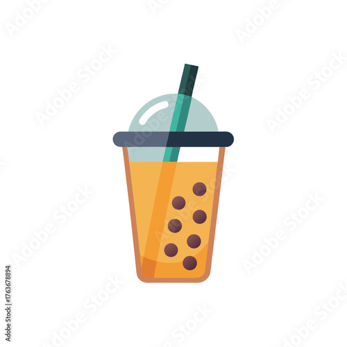 Vector illustration of bubble tea with wide straw and floating boba