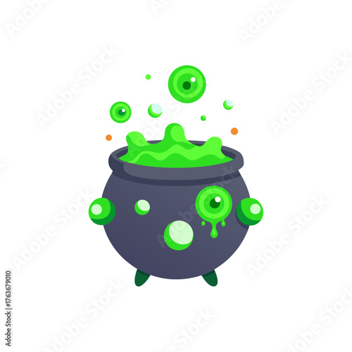 Bubbling green halloween cauldron vector illustration scalable