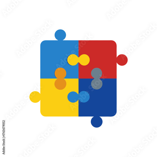 Four interlocking jigsaw puzzle pieces vector illustration
