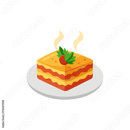 Steaming lasagna slice vector illustration delicious italian food icon