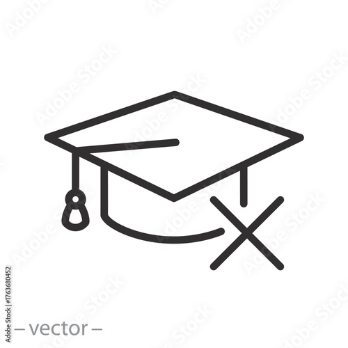 no education icon, no need to study, graduation cap, thin line symbol on white background - editable stroke vector illustration