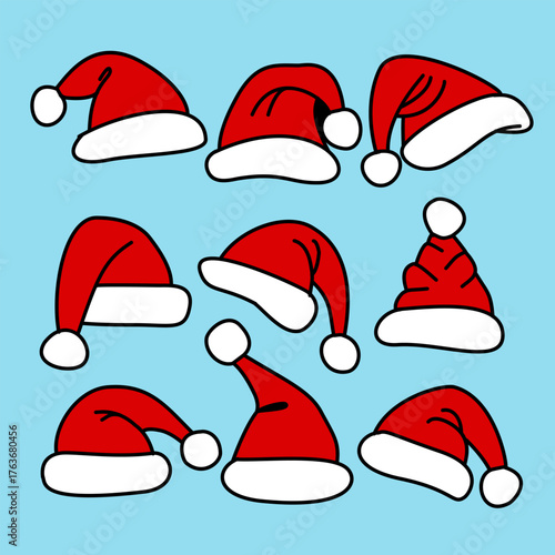 Santa Claus hat, red, multi-colored, holiday, vector