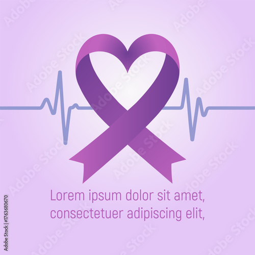 Heart shaped ribbon with heartbeat line, medical monitoring theme, stomach cancer awareness, caring support graphic, modern vector design