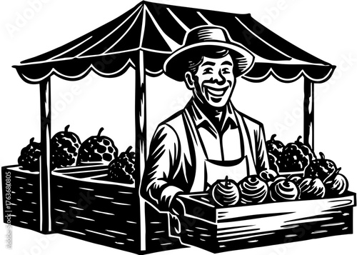 Smiling Vendor Selling Fresh Vegetables at Local Farmers Market — Organic Produce and Community Lifestyle