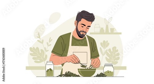 A Chef Preparing Ingredients in a Kitchen Environment for Delicious Meal Preparation