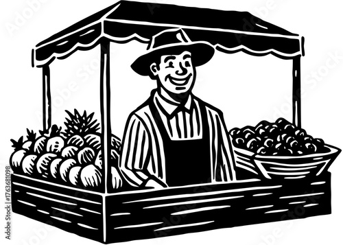 Smiling Vendor Selling Fresh Vegetables at Local Farmers Market — Organic Produce and Community Lifestyle
