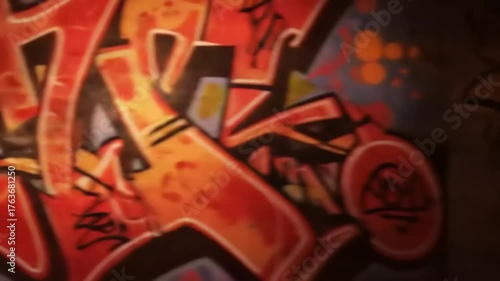 Urban Graffiti Art in Dark Room with Dynamic Lighting and Vibrant Colors HD