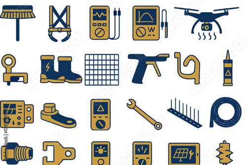 Utility and maintenance icon set in bold industrial style