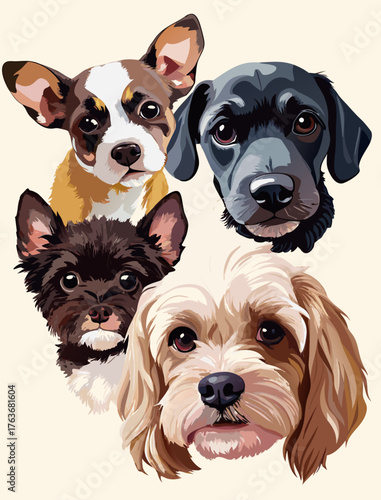 Charming Hand-Drawn Puppy Ensemble Illustration for Pet Brands