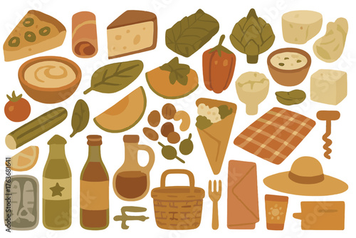 Picnic food and summer meal icon set