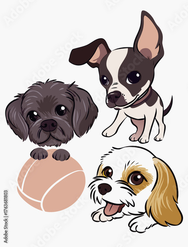 Charming Group of Hand-Drawn Puppies Digital Art
