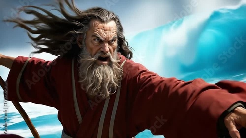 Moses parting the red sea biblical scene concept. Religious theme.