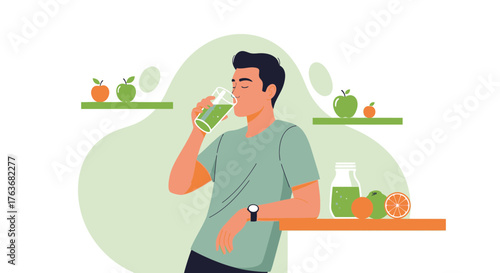 Healthy Lifestyle Choice: Man Savoring Fresh Juice For Enhanced Vitality and Wellness
