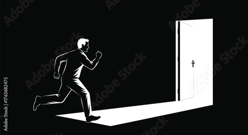 Man running towards light escape vector illustration concept vector