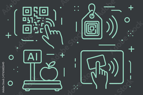 Seamless pattern of smart retail technology and AI icons