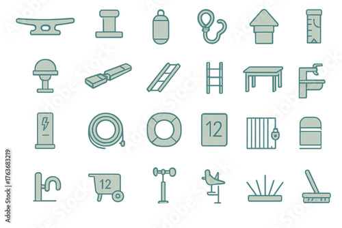 Nautical dockside and marina utility icon set