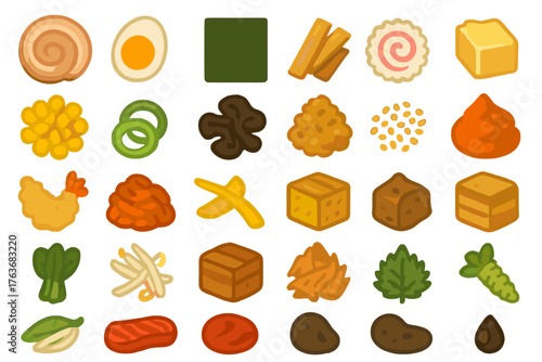 Ramen Toppings and Japanese Noodle Soup Garnish Icons (Set 2)