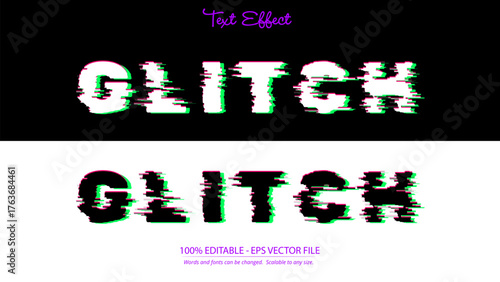 Glitch text effect with distorted digital style editable vector file for graphic design and modern typography usage