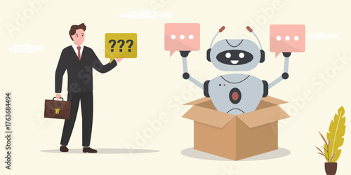 Engineer or coder created new robot, cyborg development. Automation innovation technology. Programmer develop chatbot or artificial intelligence. Chat bot