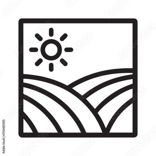 Farm Field Line Icon, Agriculture Landscape Vector Illustration.