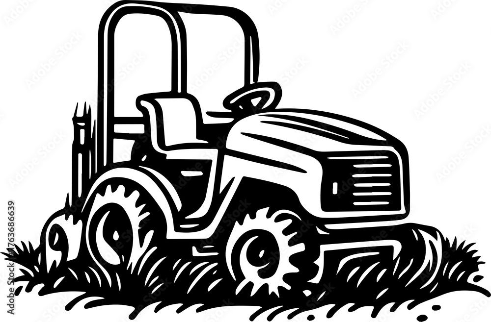 Naklejka premium Modern tractor working in green farm field