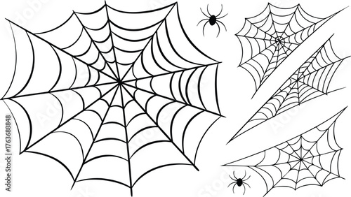 Halloween Spiderweb and Spiders Vector - Spooky Decoration
