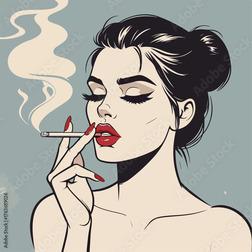 vector illustration of a woman smoking