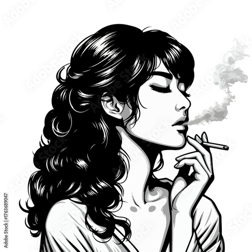 silhouette vector illustration of a woman smoking