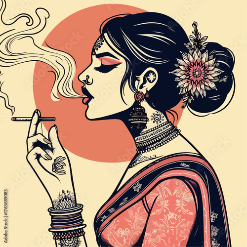 premium vector illustration of a woman smoking