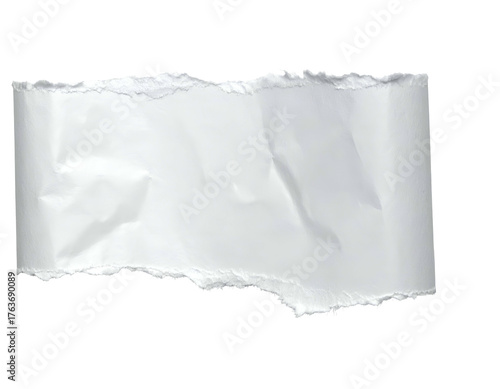 Isolated white torn paper strip with jagged edges and slight folds