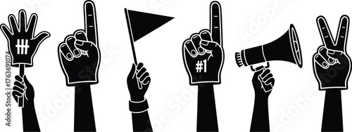 Vector illustration of sports fan hands cheering black and white vector