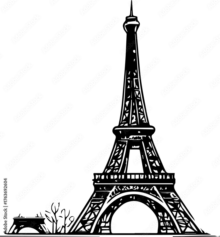 Fototapeta premium Simple Eiffel Tower Logo – Flat Black Icon Illustration