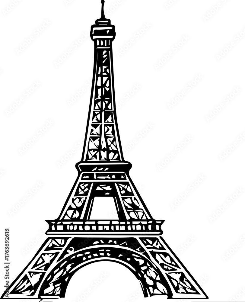 Obraz premium Simple Eiffel Tower Logo – Flat Black Icon Illustration