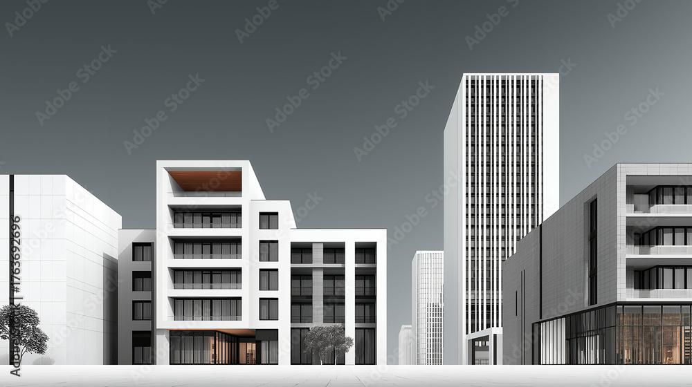 custom made wallpaper toronto digitalDifferent building silhouettes arranged side by side representing architectural diversity and cityscape concept, generated AI