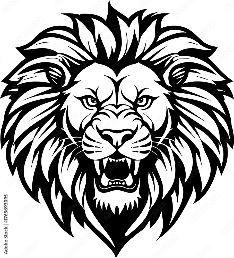 Obraz premium Lion Head Silhouette Vector – Black Icon and Logo Design