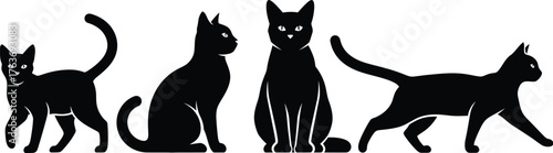 Black cat vector silhouettes set feline animal illustration art