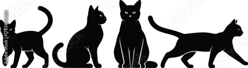 Tapety Black cat vector silhouettes set feline animal illustration art