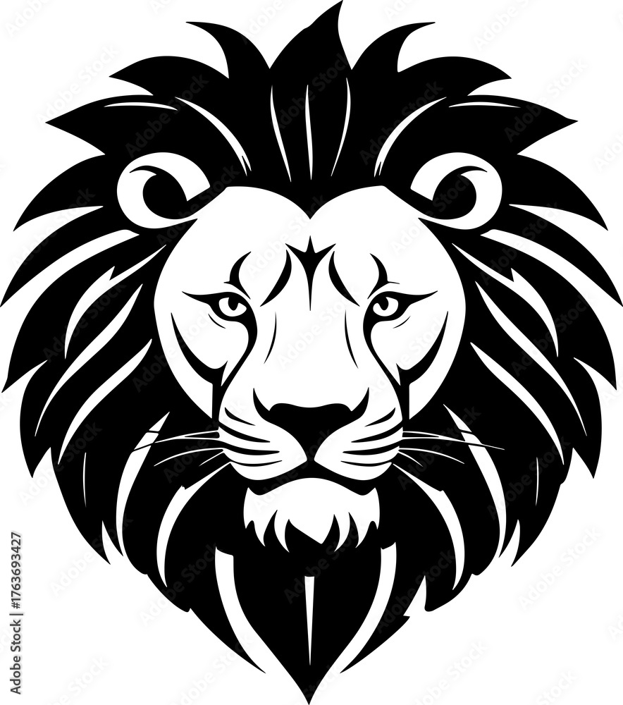 Fototapeta premium Lion Head Silhouette Vector – Black Icon and Logo Design