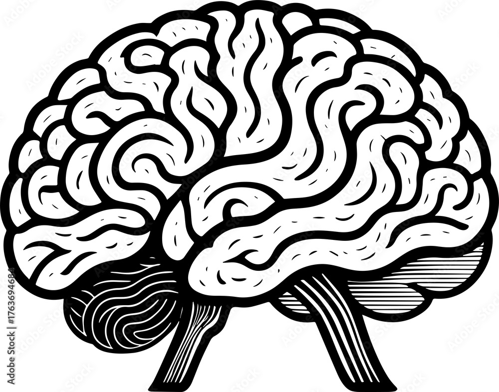 Fototapeta premium Minimalist Brain Vector Clean Line Art Icon for Science and Intelligence Concepts