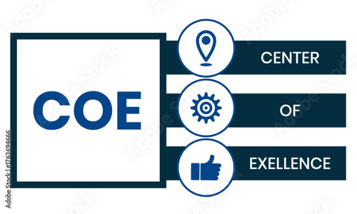 COE - Center of Excellence acronym. business concept background. vector illustration concept with keywords and icons. lettering illustration with icons for web banner, flyer