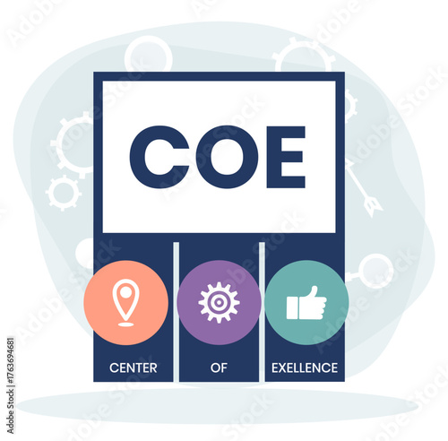COE - Center of Excellence acronym. business concept background. vector illustration concept with keywords and icons. lettering illustration with icons for web banner, flyer