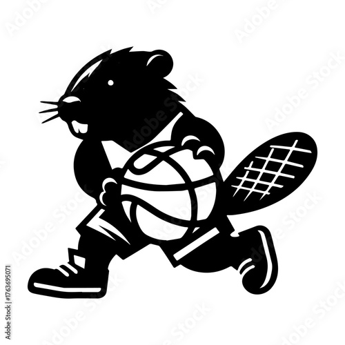 Beaver Basketball Player Silhouette Running with Ball.