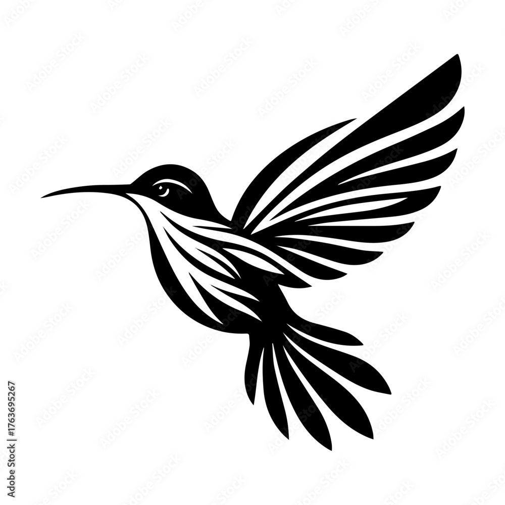 Fototapeta premium Elegant Black and White Hummingbird Silhouette in Flight.