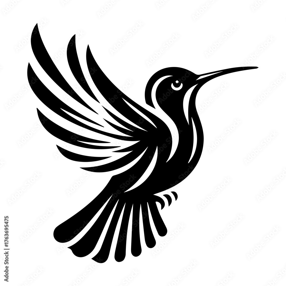 Fototapeta premium Elegant Black Hummingbird Silhouette: Graceful Flight and Beauty.