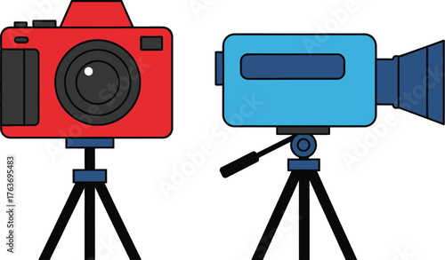 Stock illustration of camera video recorder on tripod isolated