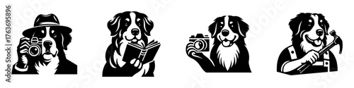 Dog Professions: Photographer Reader Camera Hammer Bernese Mountain Dog.