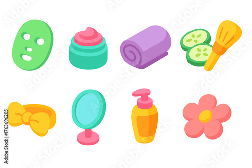 Beauty and spa flat icon set. Relaxation, wellness elements collection.